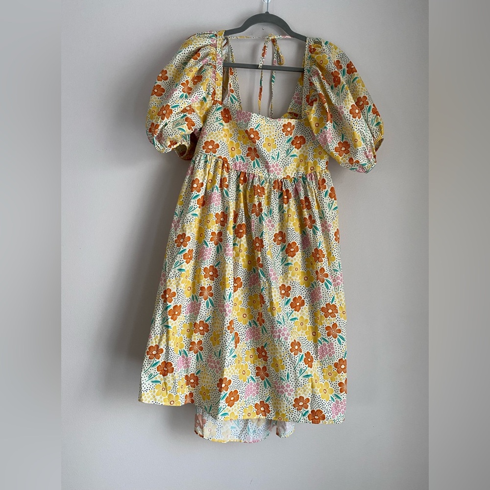 Maison Me NWT Kamala Dress Puff Sleeve High Low Wild Poppy Flowers M